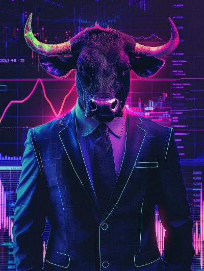 se muestra un diseño tridimensional de un toro geométrico hecho de líneas de neón brillantes en tonos azules y turquesas, el cual avanza sobre una cuadrícula digital que simula un suelo tecnológico oscuro con reflejos de luz.